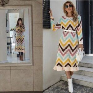 Ruffles Sweet Knitting Straight Warm Casual Sweater Dress Size 6 without belt